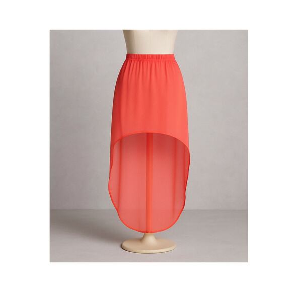 Express Coral High Low Sheer Skirt Small Chiffon Elastic Waist Midi Lightweight - Picture 2 of 10